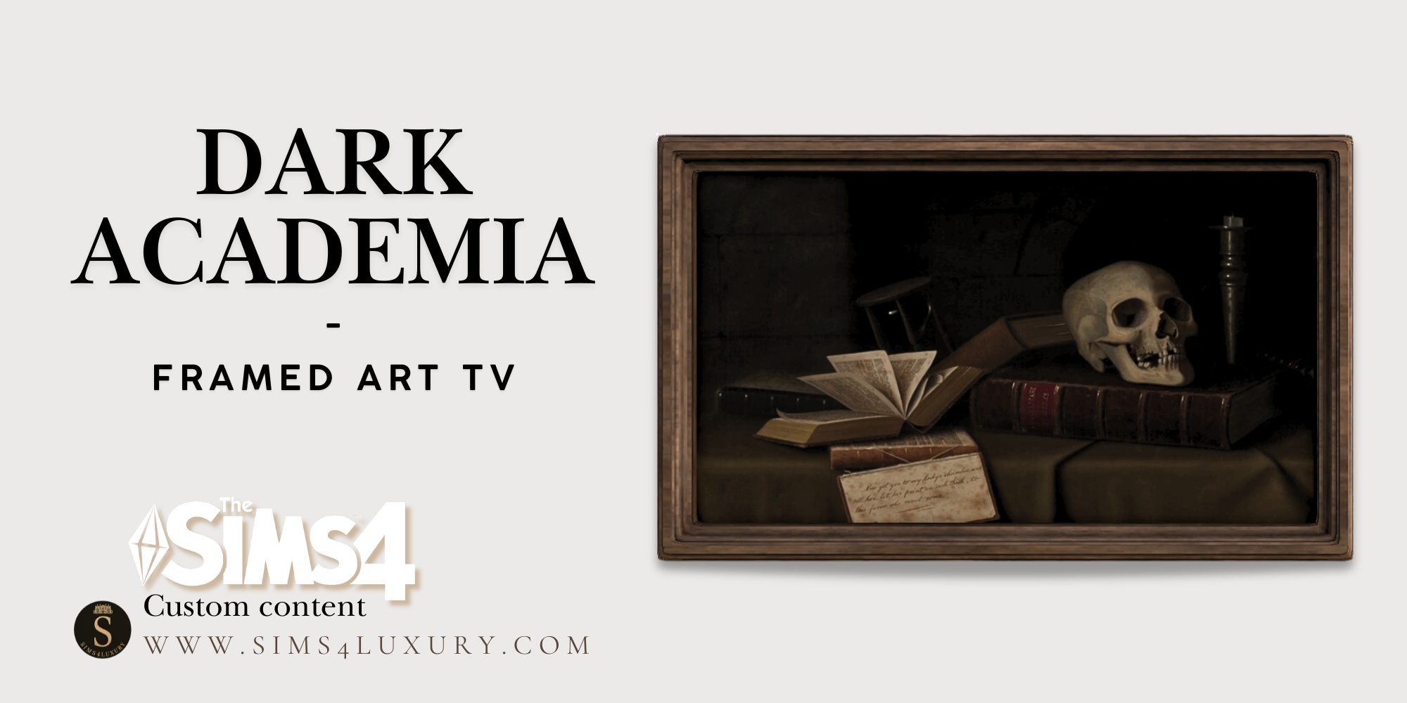 Sims4Luxury - Dark Academia - Functional framed art TV